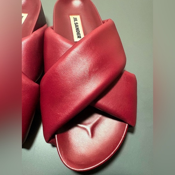 JIL SANDER Crossover Burgundy Leather Sandals - Picture 7 of 11